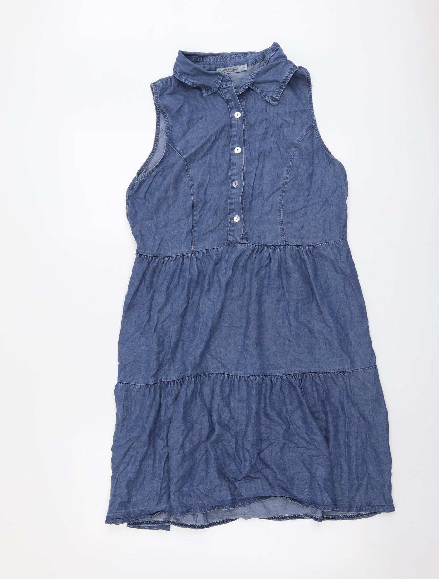 Valentina Naldi Womens Blue Lyocell Shirt Dress Size S Collared Button