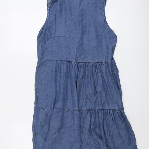 Valentina Naldi Womens Blue Lyocell Shirt Dress Size S Collared Button