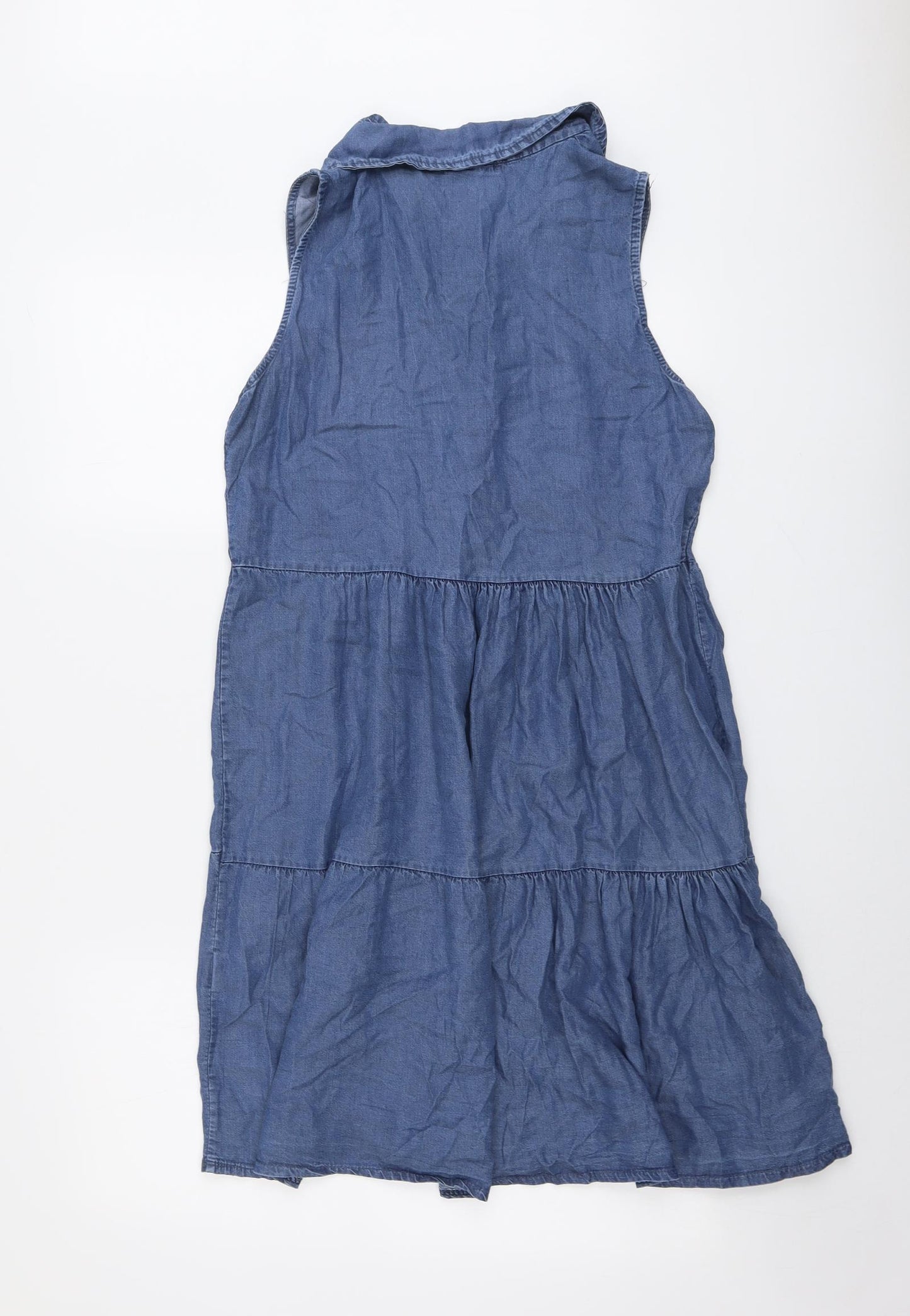 Valentina Naldi Womens Blue Lyocell Shirt Dress Size S Collared Button