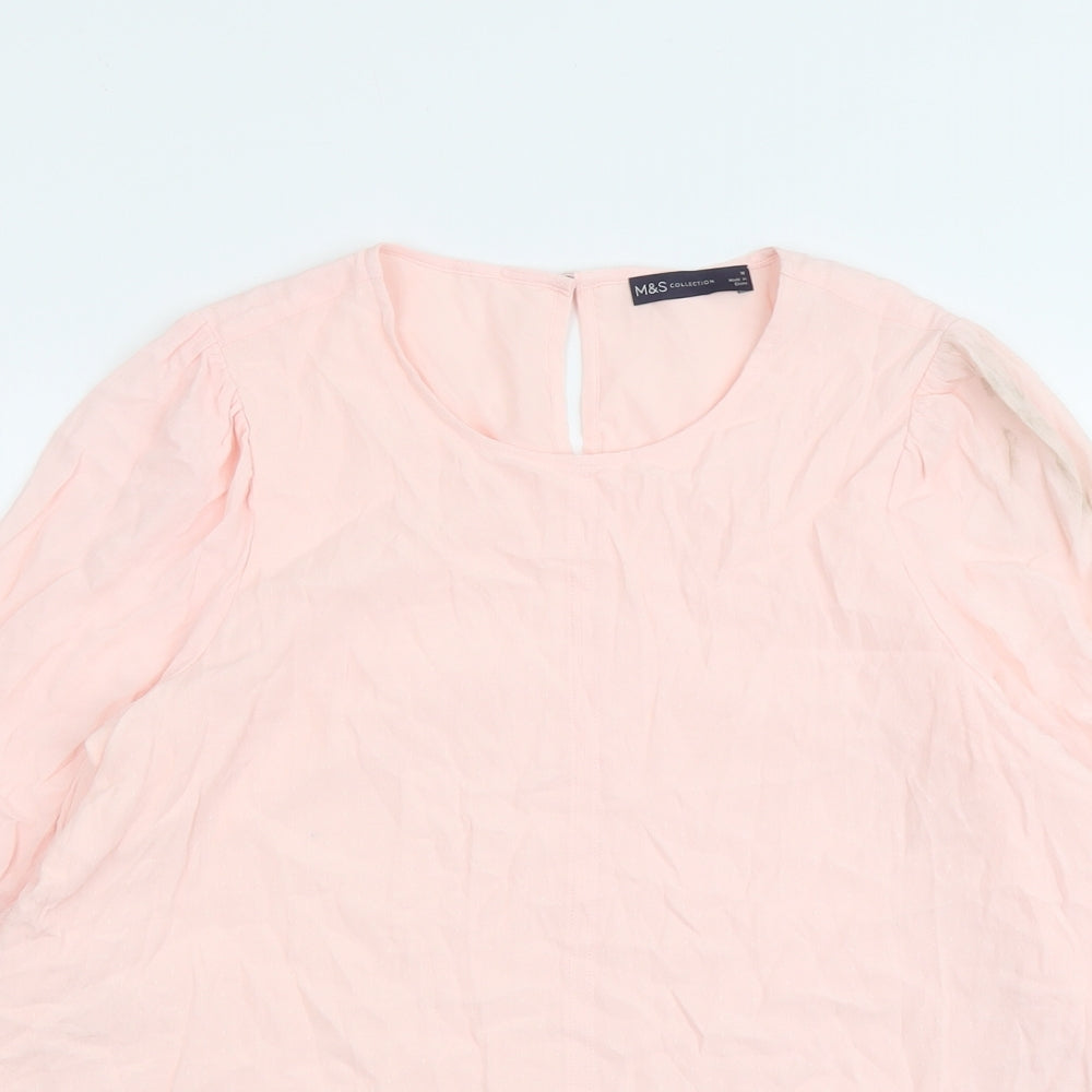 Marks and Spencer Womens Pink Viscose Basic Blouse Size 16 Round Neck