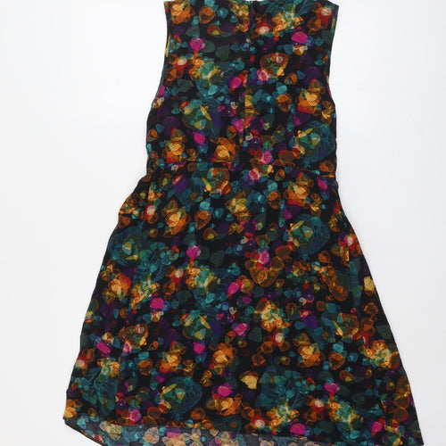 New Look Womens Multicoloured Geometric Viscose A-Line Size 12 Round Neck Button