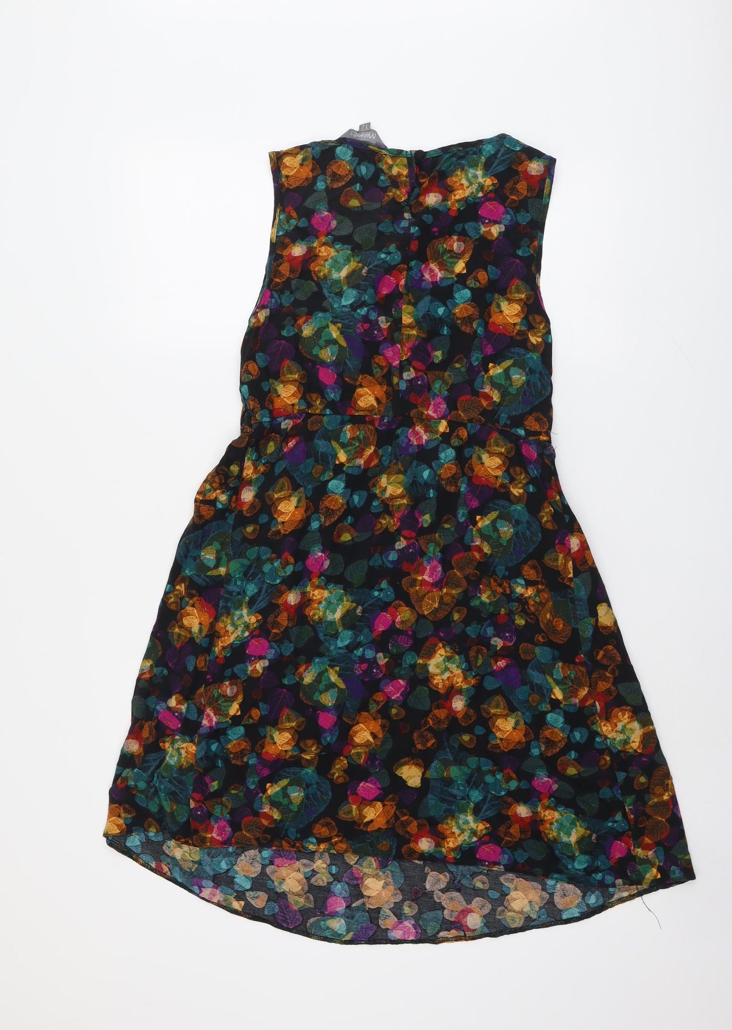 New Look Womens Multicoloured Geometric Viscose A-Line Size 12 Round Neck Button