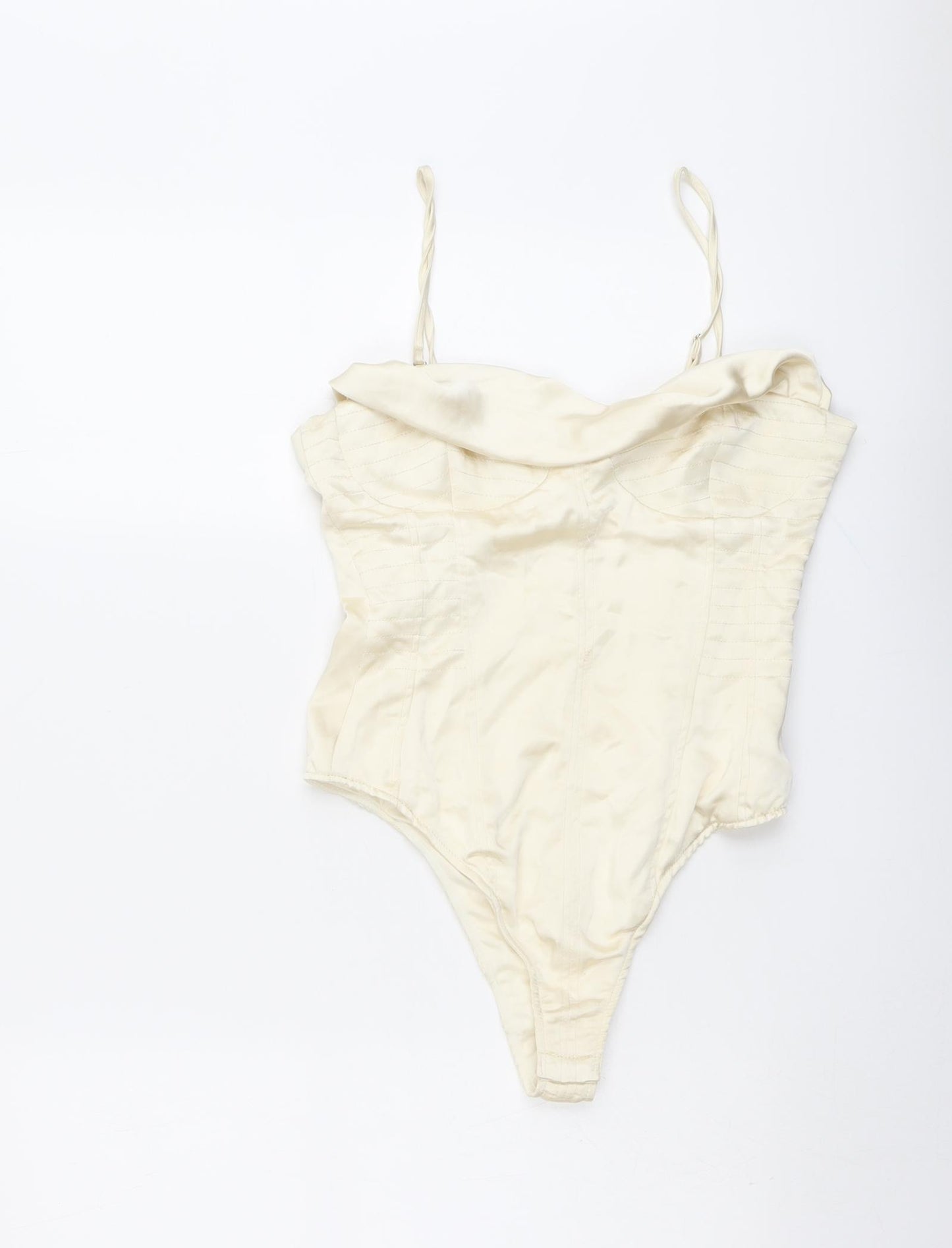 Zara Womens Ivory Polyester Bodysuit One-Piece Size S Snap