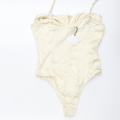 Zara Womens Ivory Polyester Bodysuit One-Piece Size S Snap
