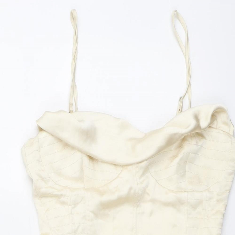 Zara Womens Ivory Polyester Bodysuit One-Piece Size S Snap
