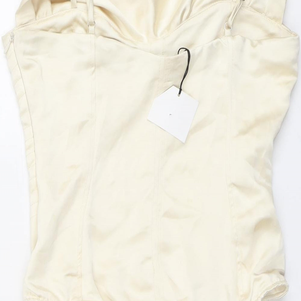 Zara Womens Ivory Polyester Bodysuit One-Piece Size S Snap