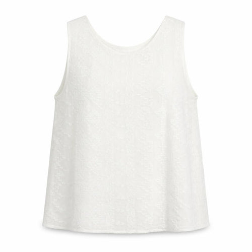 Mango Womens White Geometric Polyester Basic Tank Size S Round Neck