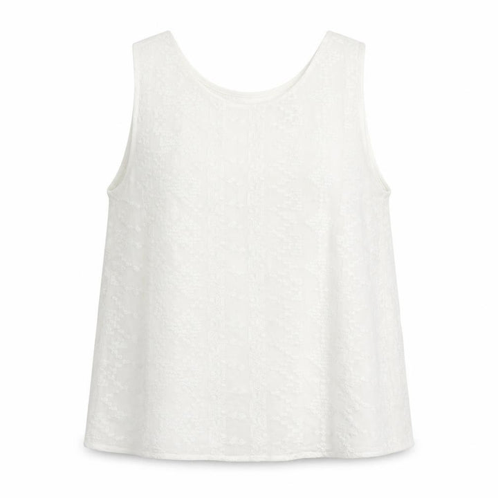 Mango Womens White Geometric Polyester Basic Tank Size S Round Neck