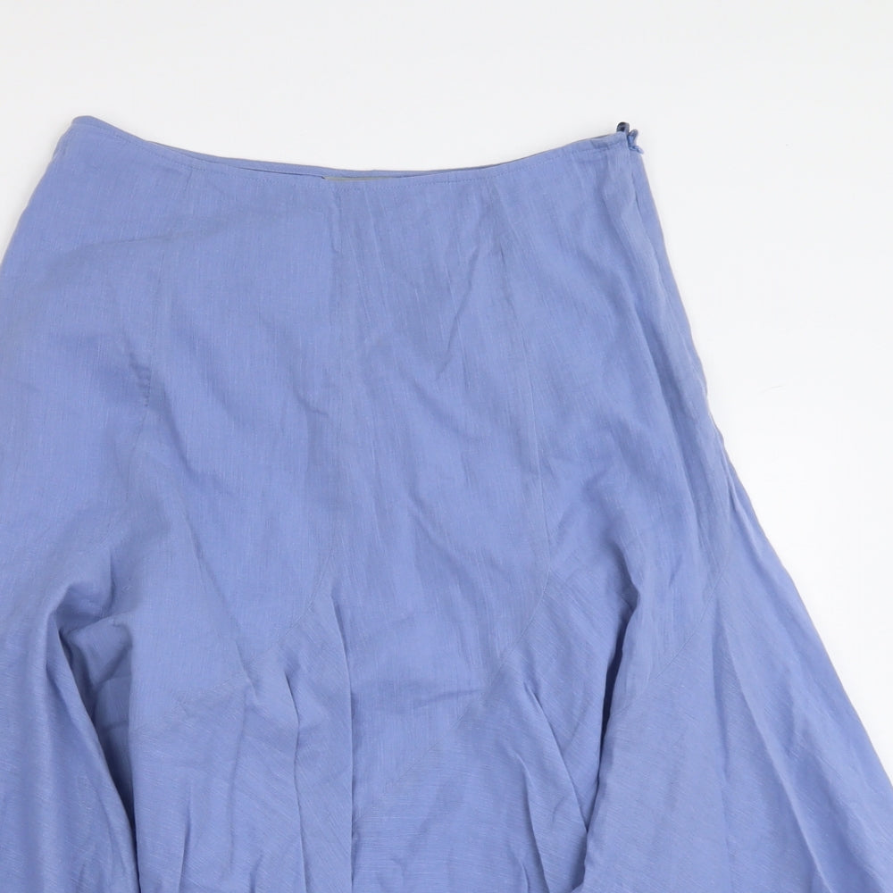 Per Una Womens Blue Cotton Swing Skirt Size 10 Zip