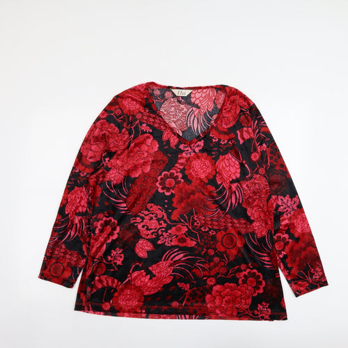 ELVI Womens Red Geometric Polyester Basic Blouse Size 10 V-Neck