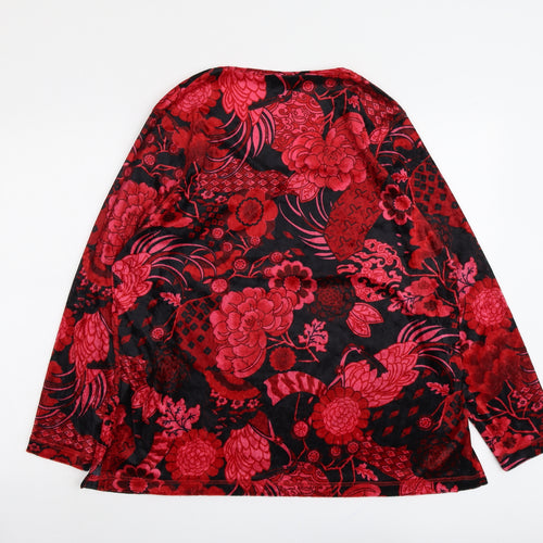 ELVI Womens Red Geometric Polyester Basic Blouse Size 10 V-Neck