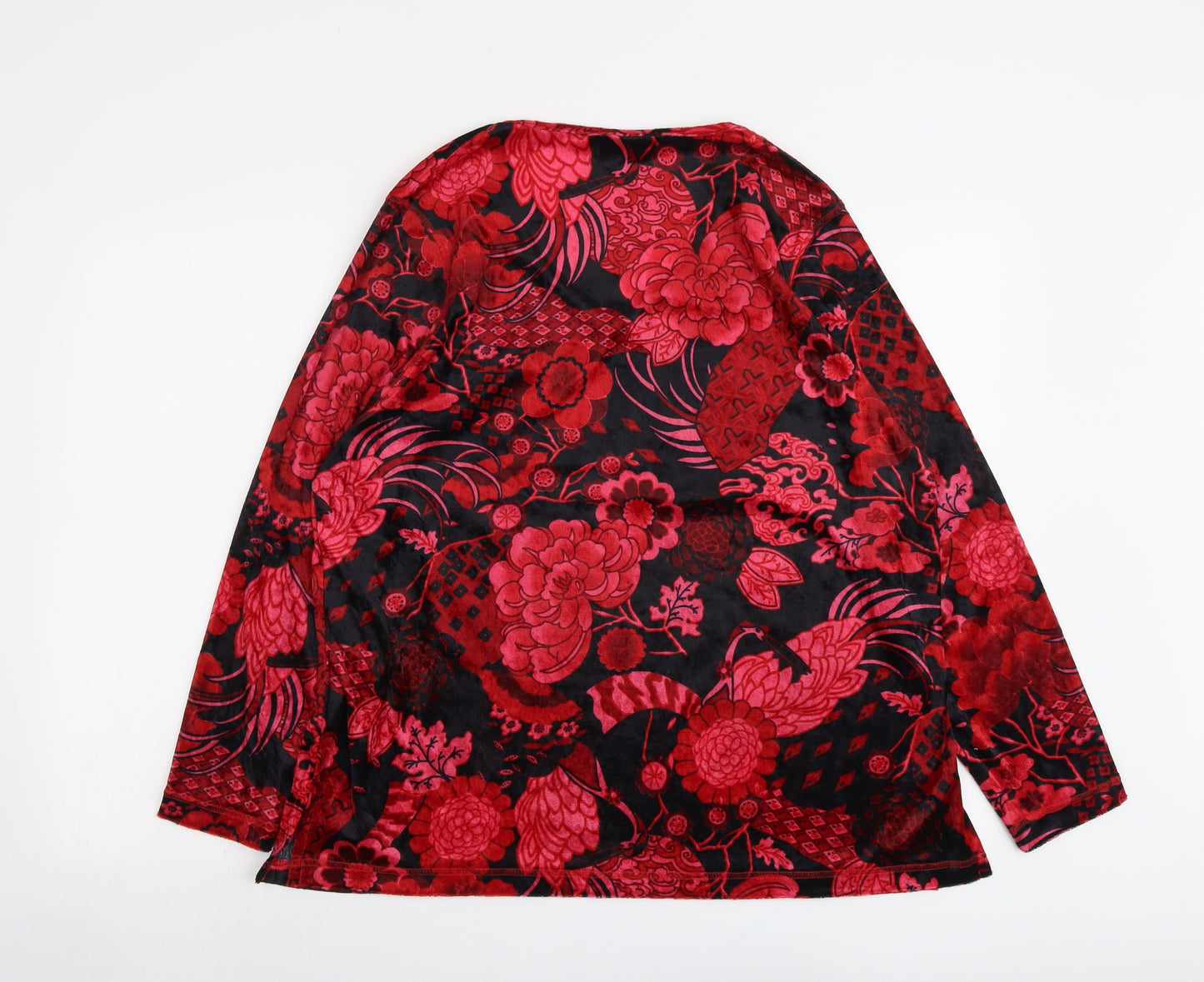 ELVI Womens Red Geometric Polyester Basic Blouse Size 10 V-Neck