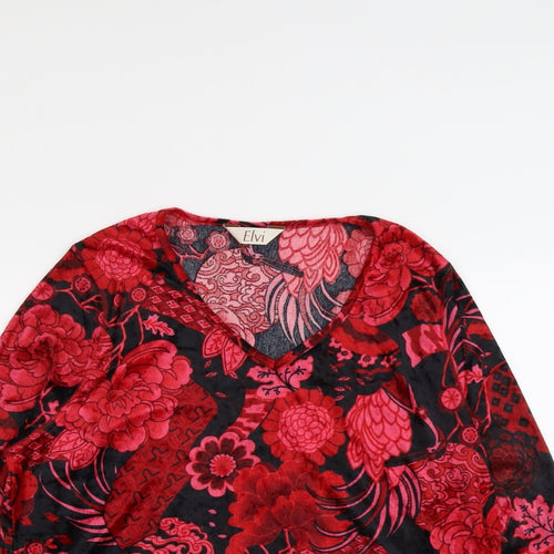 ELVI Womens Red Geometric Polyester Basic Blouse Size 10 V-Neck