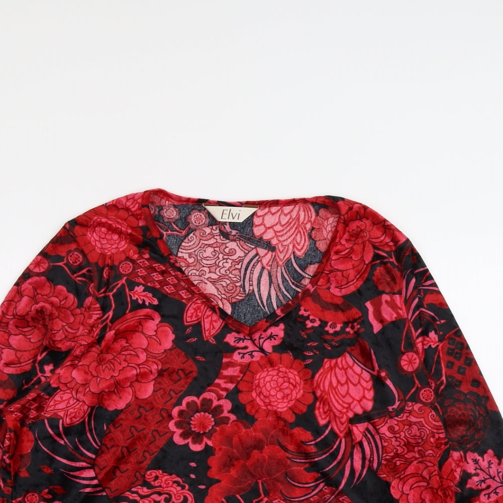 ELVI Womens Red Geometric Polyester Basic Blouse Size 10 V-Neck