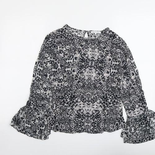 Lily & Lionel Womens Grey Geometric Viscose Basic Blouse Size XS Round Neck