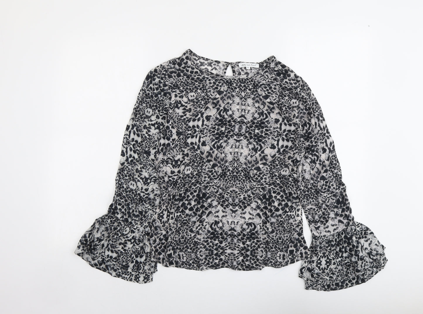 Lily & Lionel Womens Grey Geometric Viscose Basic Blouse Size XS Round Neck