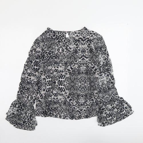Lily & Lionel Womens Grey Geometric Viscose Basic Blouse Size XS Round Neck
