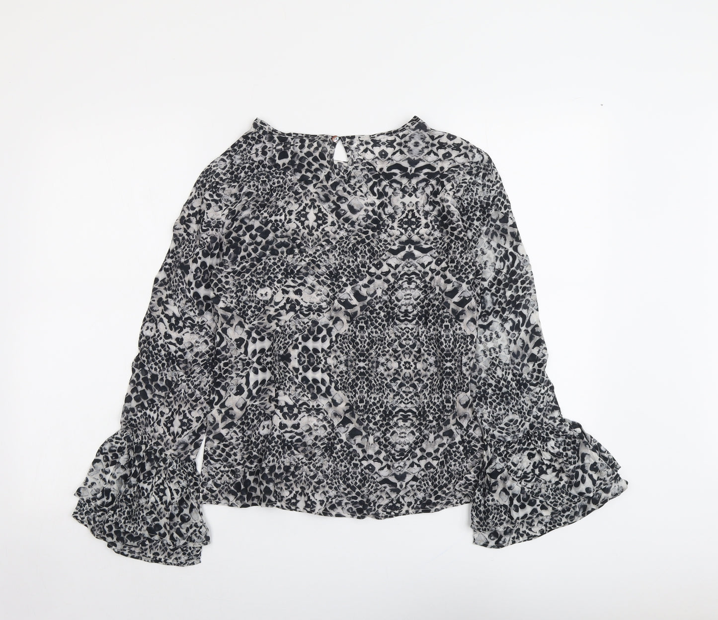 Lily & Lionel Womens Grey Geometric Viscose Basic Blouse Size XS Round Neck
