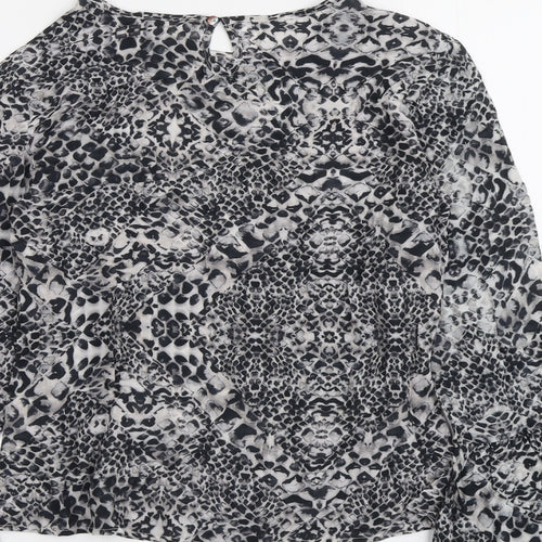 Lily & Lionel Womens Grey Geometric Viscose Basic Blouse Size XS Round Neck
