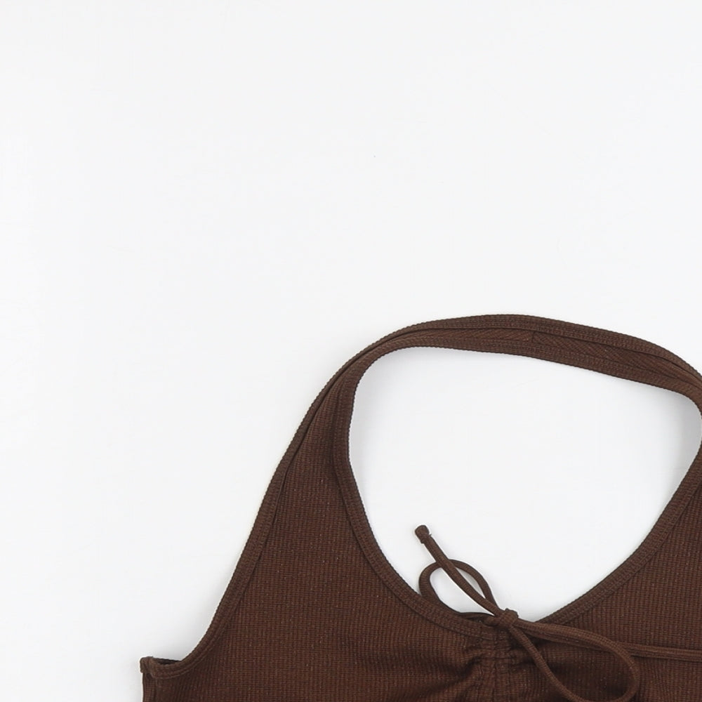 H&M Womens Brown Polyester Cropped Tank Size M Halter