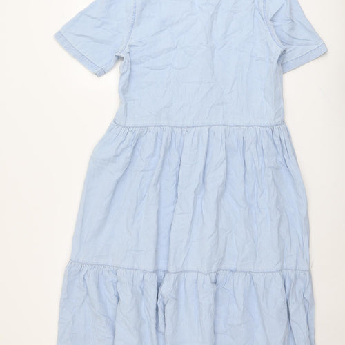 Stradivarius Womens Blue Cotton Shirt Dress Size M Collared Button
