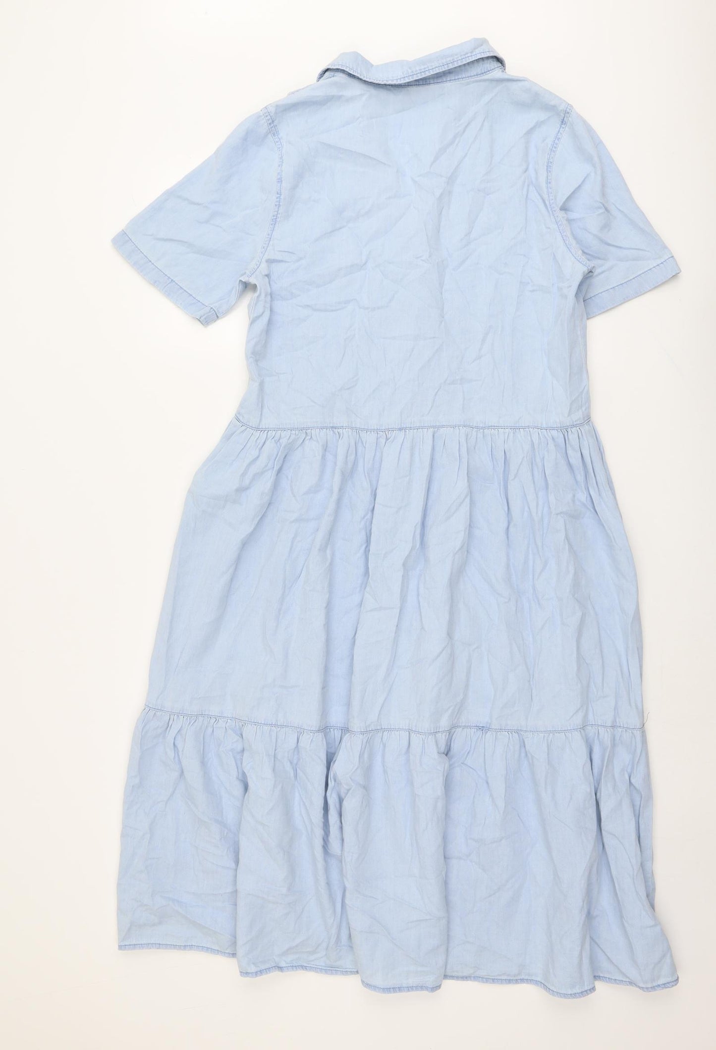 Stradivarius Womens Blue Cotton Shirt Dress Size M Collared Button