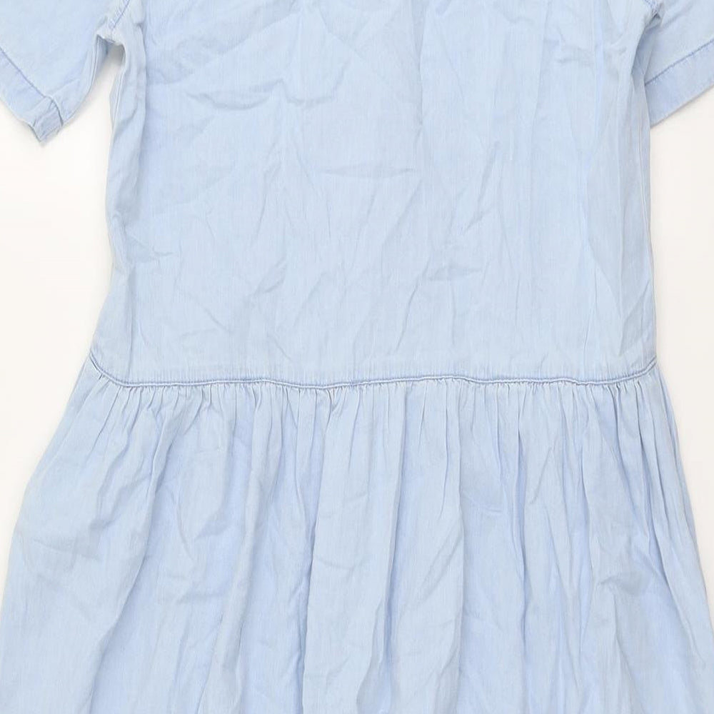 Stradivarius Womens Blue Cotton Shirt Dress Size M Collared Button