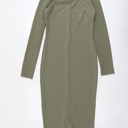 H&M Womens Green Polyester Bodycon Size 8 Boat Neck Pullover