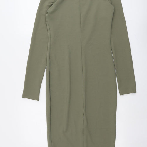 H&M Womens Green Polyester Bodycon Size 8 Boat Neck Pullover