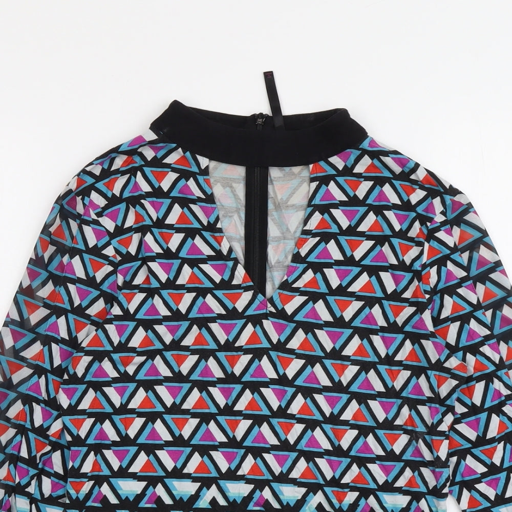 Karen Millen Womens Multicoloured Geometric Viscose Basic Blouse Size 12 Mock Neck