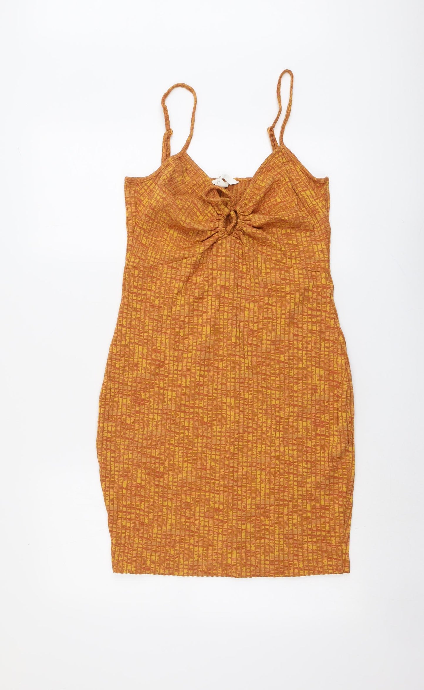 H&M Womens Orange Polyester Slip Dress Size M V-Neck Pullover - Ribbed