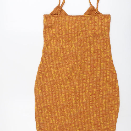 H&M Womens Orange Polyester Slip Dress Size M V-Neck Pullover - Ribbed