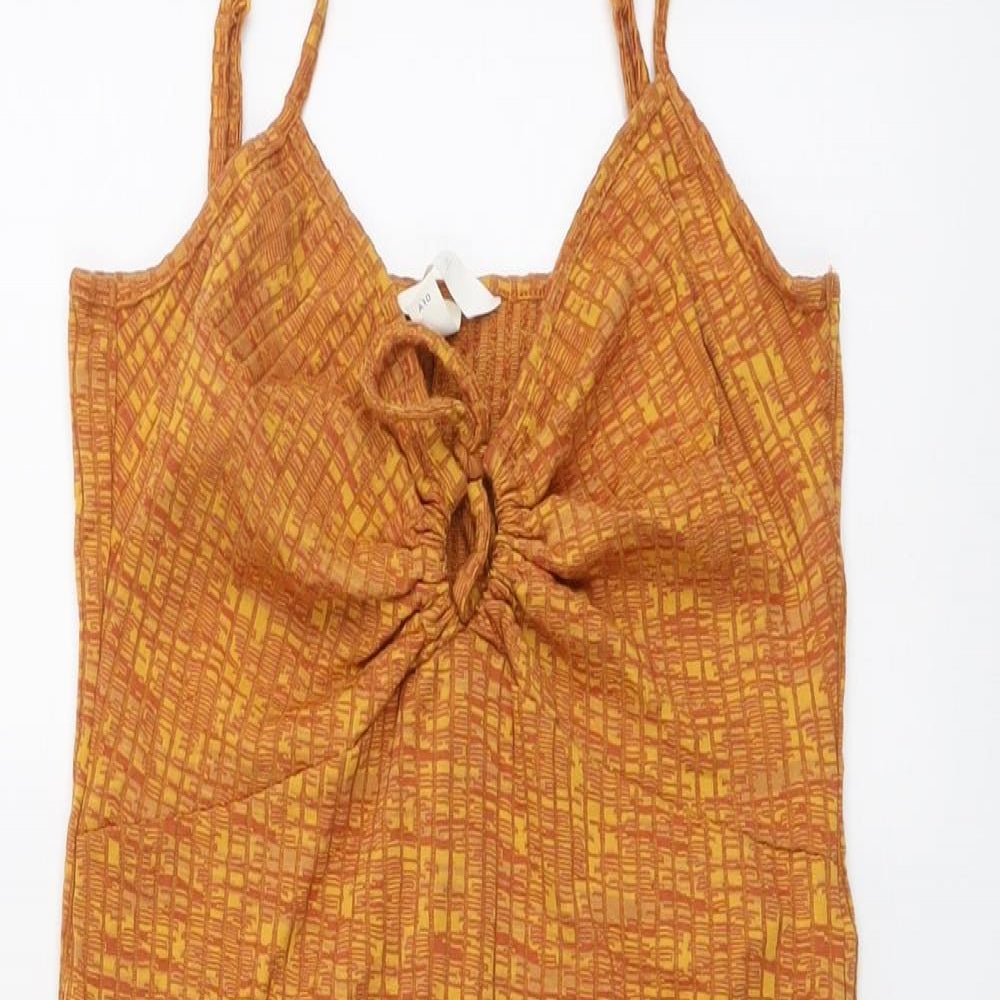 H&M Womens Orange Polyester Slip Dress Size M V-Neck Pullover - Ribbed