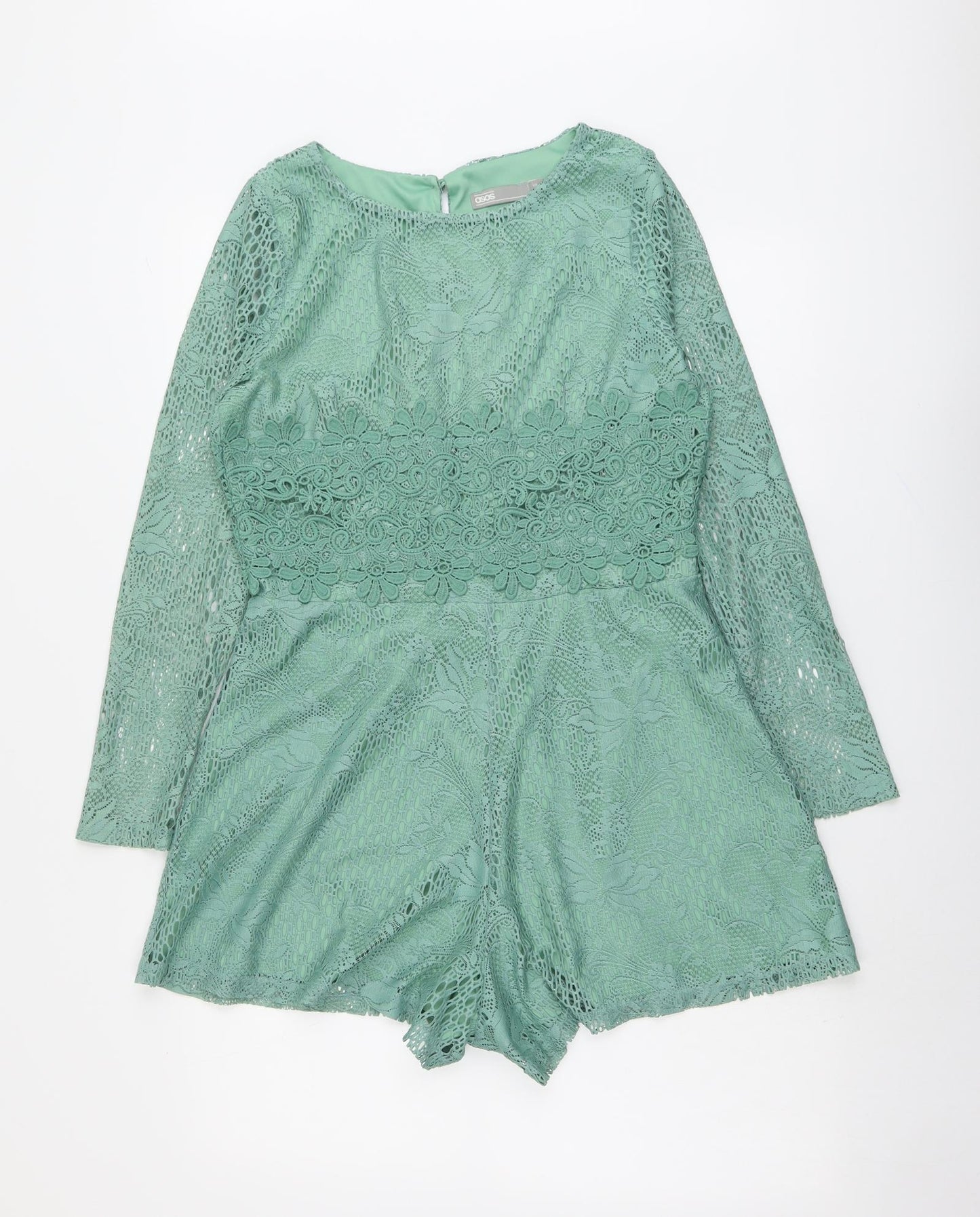 ASOS Womens Green Polyester Playsuit One-Piece Size 12 Zip - Open Back Detail