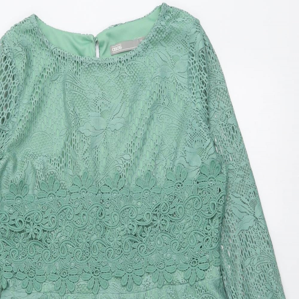 ASOS Womens Green Polyester Playsuit One-Piece Size 12 Zip - Open Back Detail