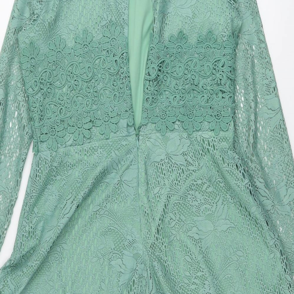 ASOS Womens Green Polyester Playsuit One-Piece Size 12 Zip - Open Back Detail