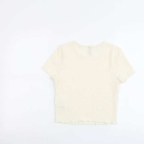 H&M Womens Ivory Polyester Basic T-Shirt Size M Round Neck