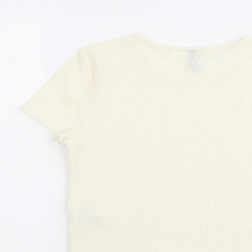 H&M Womens Ivory Polyester Basic T-Shirt Size M Round Neck