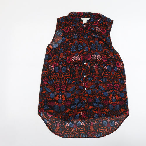 H&M Womens Multicoloured Floral Polyester Basic Button-Up Size 6 Collared