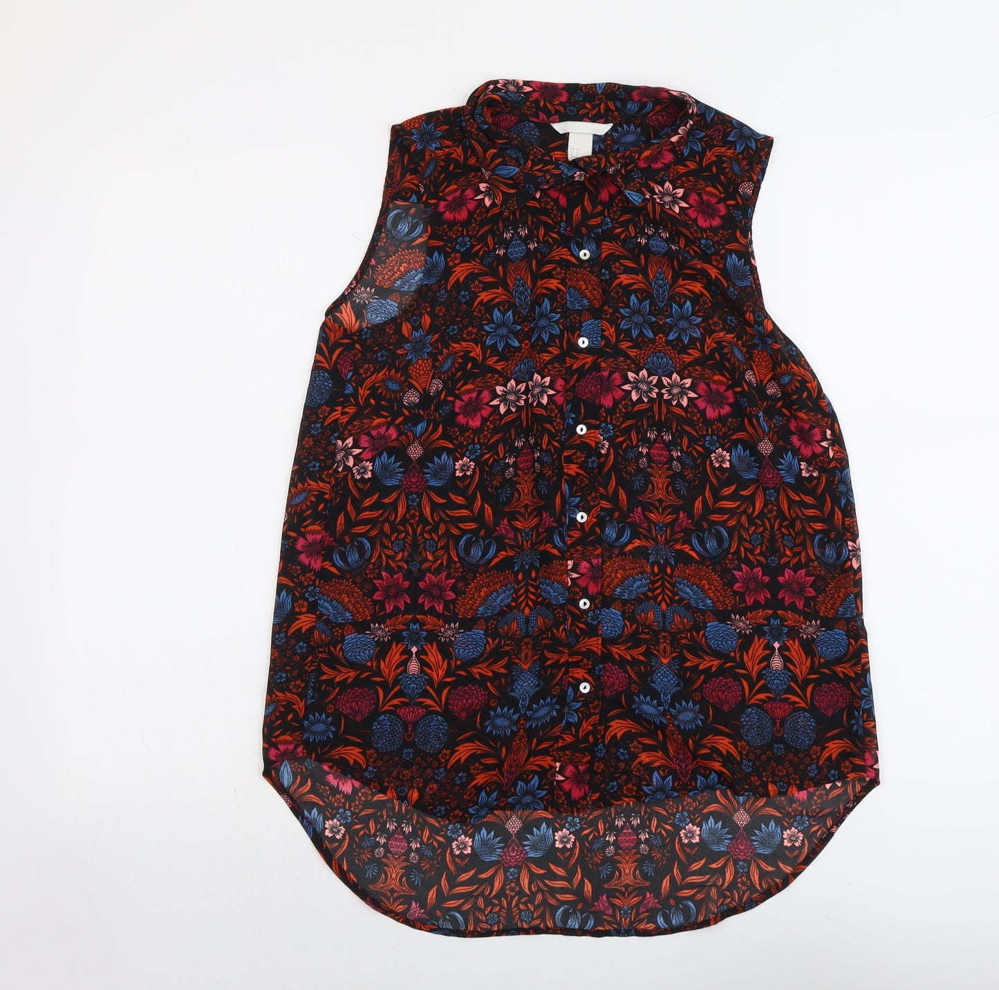 H&M Womens Multicoloured Floral Polyester Basic Button-Up Size 6 Collared