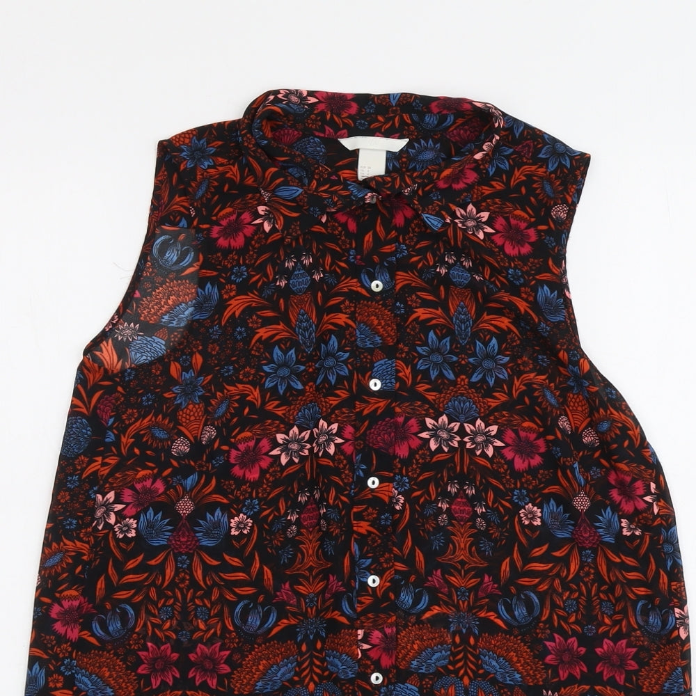 H&M Womens Multicoloured Floral Polyester Basic Button-Up Size 6 Collared