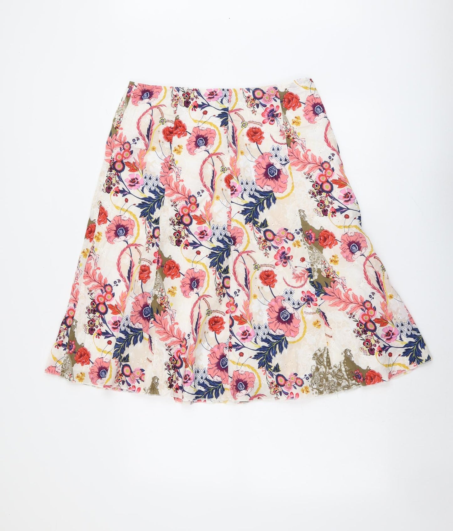 Marks and Spencer Womens Multicoloured Floral Cotton Swing Skirt Size 14 Zip