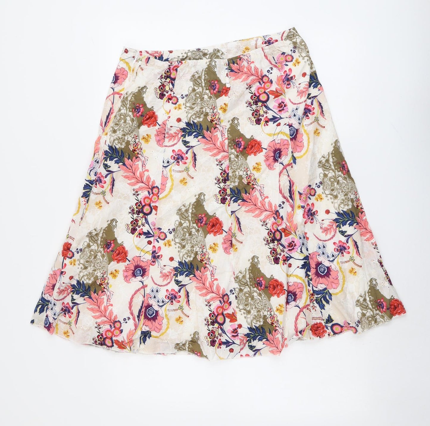 Marks and Spencer Womens Multicoloured Floral Cotton Swing Skirt Size 14 Zip