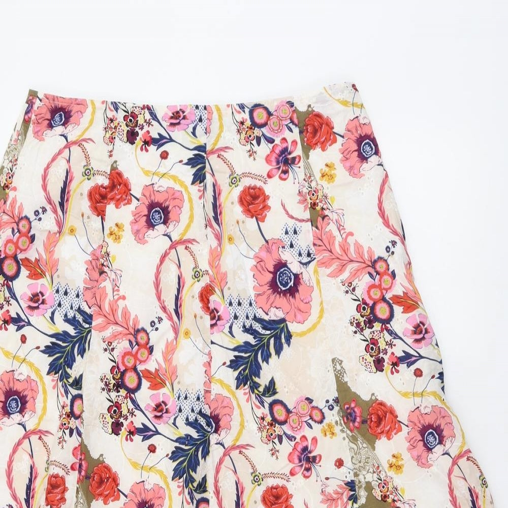 Marks and Spencer Womens Multicoloured Floral Cotton Swing Skirt Size 14 Zip