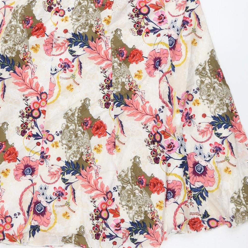 Marks and Spencer Womens Multicoloured Floral Cotton Swing Skirt Size 14 Zip