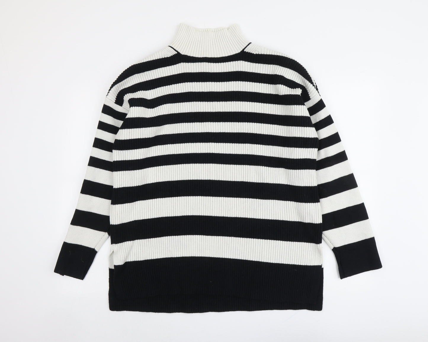 Marks and Spencer Womens Black High Neck Striped Cotton Pullover Jumper Size L