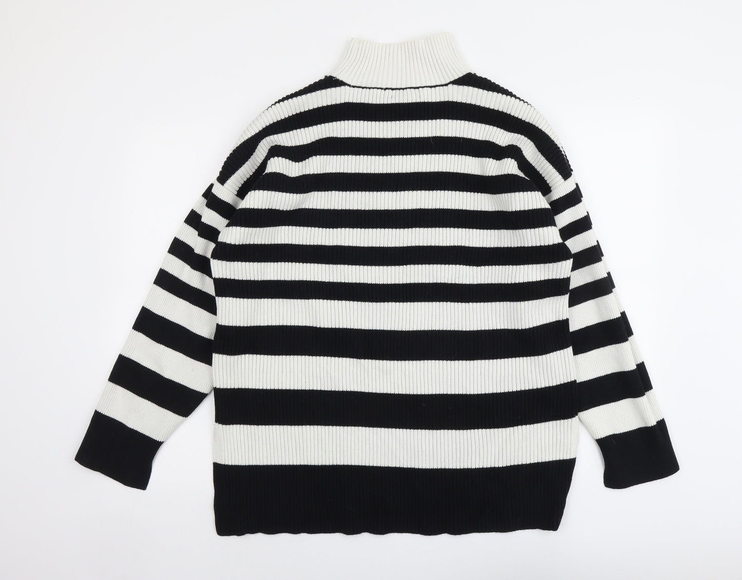 Marks and Spencer Womens Black High Neck Striped Cotton Pullover Jumper Size L