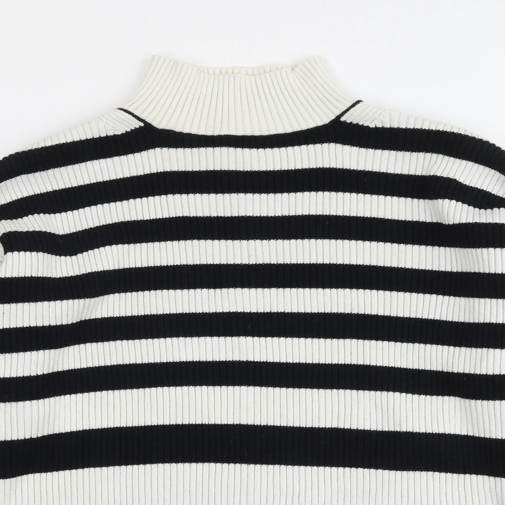 Marks and Spencer Womens Black High Neck Striped Cotton Pullover Jumper Size L