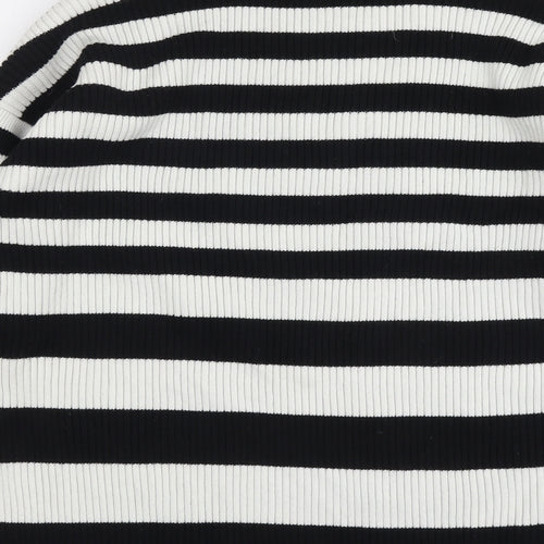 Marks and Spencer Womens Black High Neck Striped Cotton Pullover Jumper Size L
