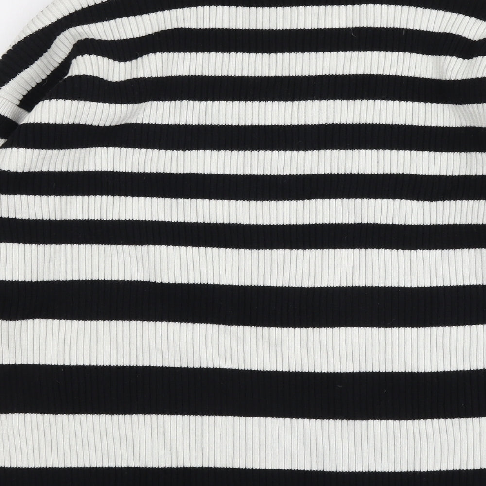 Marks and Spencer Womens Black High Neck Striped Cotton Pullover Jumper Size L